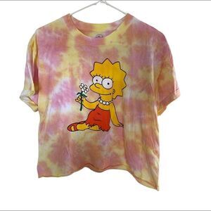 The Simpsons Women's Coral Tie Dye Graphic Tee Shirt Crew Neck Size X-Large